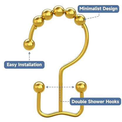 Titanker Shower Curtain Hooks Rings Gold, Metal Double Glide Shower Hooks Rings for Bathroom Shower Rods Curtains, Set of 12 Hooks - Dark Gold - color: Dark Gold, style: Modern