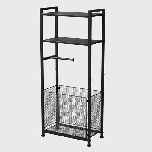 Free Standing Toilet Paper Holder Stand with Shelf, Bathroom Tissue Storage Stand Toilet Roll Dispenser Storage Rack for Phone, Wet Wipe, Bathroom Storage and Organizer Shelf for Small Space