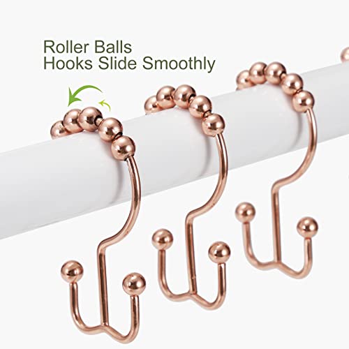 Shower Curtain Hooks, Goowin Shower Curtain Rings, Stainless Steel Shower Curtain Hooks Rust Proof Free Sliding Double Shower Hooks for Curtain, Shower Curtains & Liners (Rose Gold) - color: Rose Gold