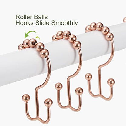 Shower Curtain Hooks, Goowin Shower Curtain Rings, Stainless Steel Shower Curtain Hooks Rust Proof Free Sliding Double Shower Hooks for Curtain, Shower Curtains & Liners (Rose Gold) - color: Rose Gold