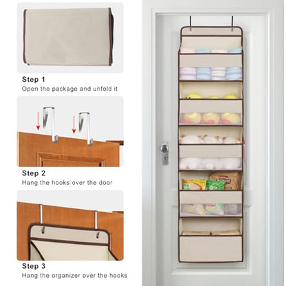 Heavy Duty Over Door Organizer, Large Wall Mount Hanging Organizer Storage, Closet Bathroom Nursery Bedroom Dorm, Toys Cosmetics Sundries and Baby Essentials, Beige