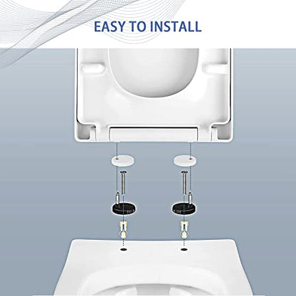 White Quick Release Universal Toilet Seat - Non-Slip, Easy Clean, Stable, Fits Standard Square Toilets, Size: 39.5-46.5 x 34.5cm - size: 39.5~46.5*34.5cm