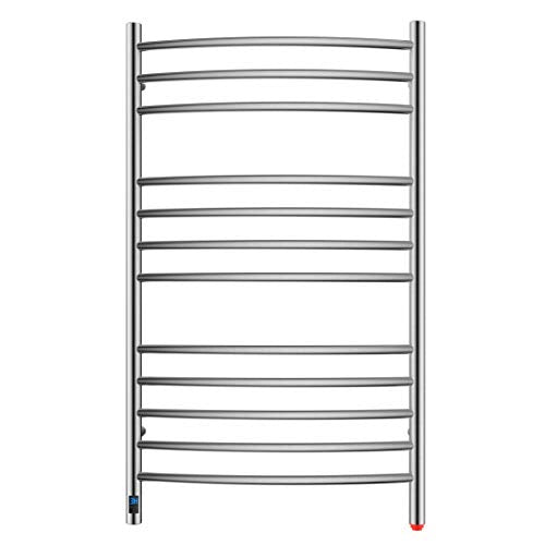 12-Bar Curved Towel Warmer, Heated Towel Rack with Timer, Brushed | 12 Curved Heating Bars, Timer And Temperature Control, 160W Power, Wall-Mounted Design, Plug-In Or Hardwired Installation - color: Brushed