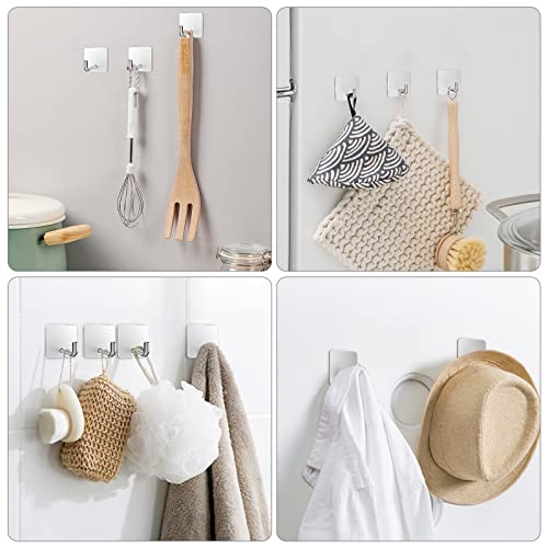 VIS'V Adhesive Hooks, Small Shower Wall Stick on Hooks, Silver, 4 Pcs | Metal Material, Compact Design, Peel and Stick, 2 Extra Adhesive Strips, for Bathroom Kitchen Livingroom Office RV - color: Silver