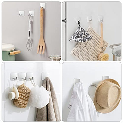 VIS'V Adhesive Hooks, Small Shower Wall Stick on Hooks, Silver, 4 Pcs | Metal Material, Compact Design, Peel and Stick, 2 Extra Adhesive Strips, for Bathroom Kitchen Livingroom Office RV - color: Silver