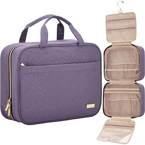 NISHEL Travel Toiletry Bag for women, Portable Hanging makeup Organizer | for Travel-Sized Shampoo, Conditioner, Brushes Set, makeup Accessories, Large Size, Purple - color: Purple, size: Large