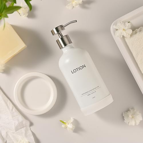 Glass Soap Dispenser Bathroom Set by Janxin, Foaming Kitchen soap Dispenser with Ceramic Tray for Dish Soap, Liquid Soap Dispenser for Hand Soap, Lotion, Body Wash (White+Silver) - color: White Silver L