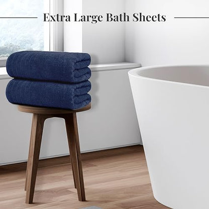 2 Piece Extra Large Bath Sheets 35 x 70 Inches, Navy | 100% Cotton, Larger & Lighter Weight, Quicker to Dry, Super Soft & Absorbent, Oversized Bath Towels - color: Navy
