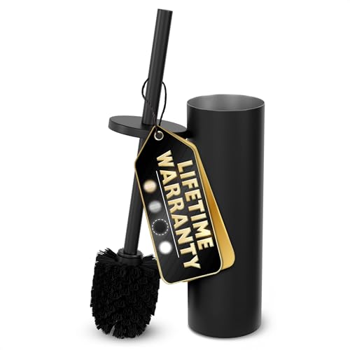 Toilet Brush and Holder Set, Stainless Steel Material (Black) | Matte Black Toilet Brush with Holder Set, Splash Protection & Dense Bristles for Bathroom Cleaning, Protection from Splashes