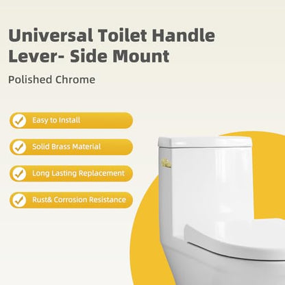 Universal Metal Shiny Gold Toilet Handle Lever Replacement Kits, Side Mount | Solid Brass Toilet Flush Handle Compatible with Kohler/American Standard/ TOTO/Gerber, Stainless Steel Chain, Easy to Install - color: Polished Gold, style: Side Mount Design