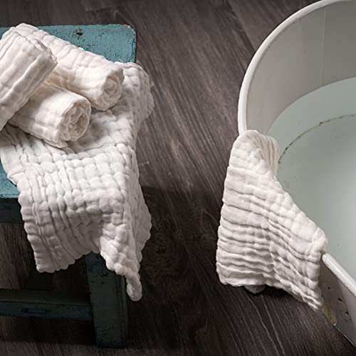 Baby Muslin Washcloths -6 Layer Soft Absorbent Face Towel - Natural Newborn Wipes for Delicate Skin - Baby Registry as Shower - size: 12x12 Inch (Pack of 30)