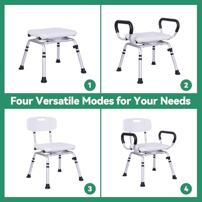 Shower Chair for Elderly and Disabled, 400 lbs, Adjustable Height | Shower Stool with Removable Back and Padded Arms, Slip Resistant Bath Seat for Inside Shower, Bathtub, Aluminum Frame - color: Dark Gray