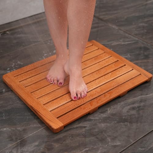 Utoplike (24"x18") Teak Wood Bath Mat, Shower Mats for Bathroom Large | Solid Wooden, with Non-Slip Pads, for Spa Home or Outdoor Inside Shower - size: 24" x 18" (Rectangular)