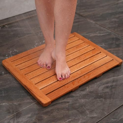 Utoplike (24"x18") Teak Wood Bath Mat, Shower Mats for Bathroom Large | Solid Wooden, with Non-Slip Pads, for Spa Home or Outdoor Inside Shower - size: 24" x 18" (Rectangular)