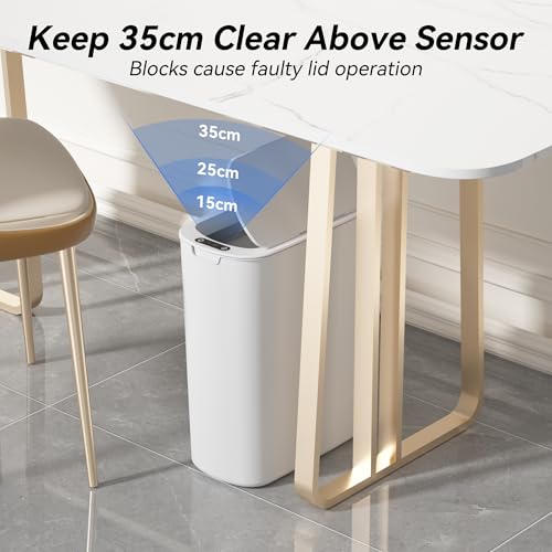 FRESHLIX Automatic Motion Sensor Bathroom Trash Can with Lid, 5 Gallon Touchless Trash Bin,Smart Electric Narrow Waterproof Garbage Bin for Toilet, Office, Bedroom, Living Room, Dorm (White - color: White