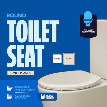 Highcraft B4TSPR Round Plastic Toilet Seat Slow Close ? Easy Remove, Bone - color: Bone, size: Round Plastic