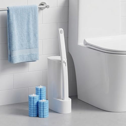 Disposable Toilet Brush and Holder Set, Dual Wands Starter Kit with 24 Refill Pads, Wall Mounted Toilet Bowl Cleaner with Integrated Solution for Deep Bathroom Maintenance