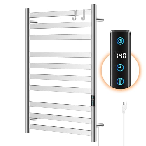 Heated Towel Rack for Bathroom, Towel Warmer with 10 Bar Flat Rack Large, Electric Hot Towel Rack Wall Mounted, LED Buit-in Timer, Plug-in, Stainless Steel, Fast Heating, Brushed Nickel - color: Brushed Nickel