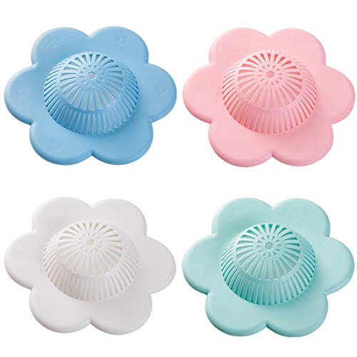Hair Catcher Silicone Hair Stopper Shower Drain Covers with Suction Cups Suit for Bathroom Bathtub and Kitchen 4 Pack