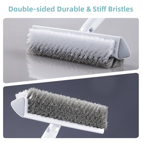 MOPALL Shower Bathtub Scrubber Brush for Cleaning with 55" Long Handle | Dual sided Stiff Bristle, 180° Rotatable V Shape Head, Heavy Duty Stainless Steel Handle, for Tile, Patio/Deck/Garage/Corner