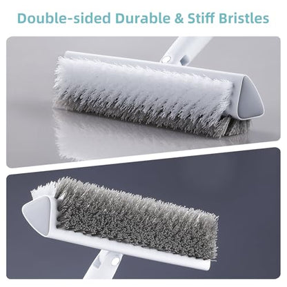 MOPALL Shower Bathtub Scrubber Brush for Cleaning with 55" Long Handle | Dual sided Stiff Bristle, 180° Rotatable V Shape Head, Heavy Duty Stainless Steel Handle, for Tile, Patio/Deck/Garage/Corner