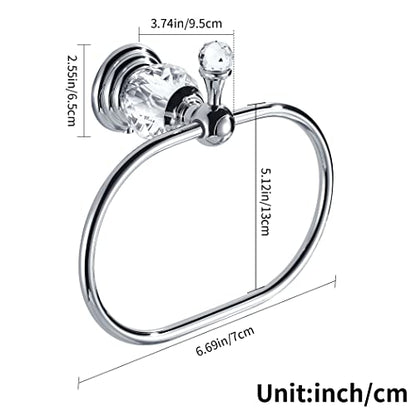 WOLIBEER Chrome Towel Ring,Crystal Hand Towel Holder,Bath Oval Hand Towel Rack Hanger Wall Mounted Bling Bathroom Accessories - size: Oval