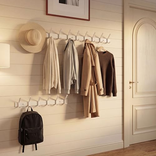WEBI Coat Rack Wall Mounted,Coat Hooks Wall Mount,Coat Hanger Wall Hook Rack,6 Hooks for Hanging Coats,Hats,Jacket,Clothes,White,2 Packs - size: 6 Hooks(2 Packs)