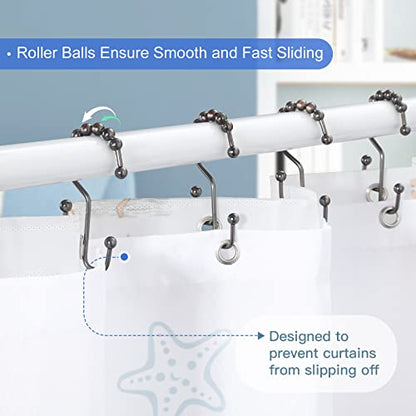 SUTINE Shower Curtain Rings & Hooks, Rust-Resistant Stainless Steel, Easy Sliding Double Hooks for Curtains & Liners, 12pcs-Bronze - color: Bronze