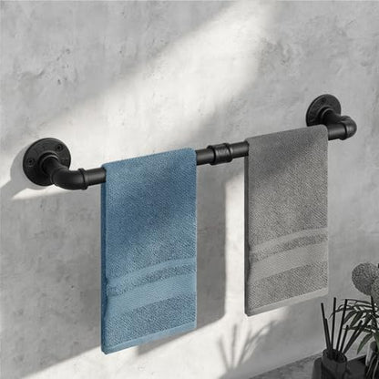 Industrial Pipe Towel Rack Towel Bar, Heavy Duty Wall Mounted Rustic Farmhouse Bath Towel Holder for Bathroom (Black, 24 inch) - color: Black, size: 24 inch
