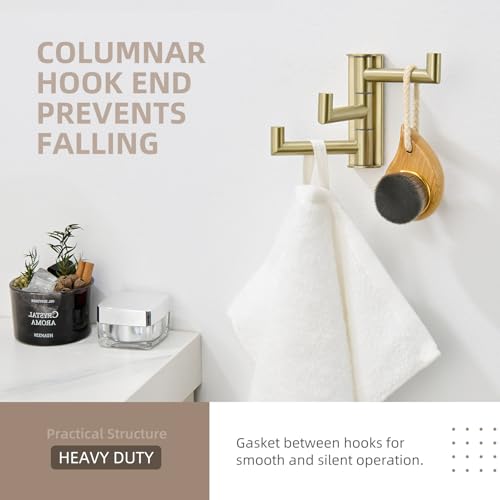 Angle Simple Towel Hook 3 Arms, Swivel Coat Wall Hook, Brushed Gold | Solid SUS304 Stainless Steel, Foldable Robe Towel Holder for Bathroom Kitchen Closet, Modern Space Saver, Screws Mounted - color: Brushed Gold, size: 1 Pack