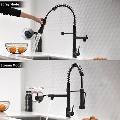 AIMADI Black Kitchen Faucet with 2 Function Sprayer,Commercial Stainless Steel Single Handle Single Hole Spring Matte Black Kitchen Faucet - color: Matte Black, style: Contemporary