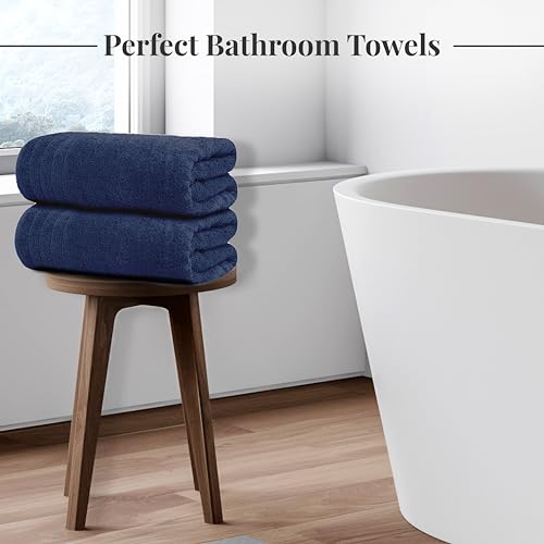 4 Piece Extra Large Bath Towels 30 x 60 Inches, Navy | 100% Cotton, Larger & Lighter Weight, Quicker to Dry, Super Soft and Absorbent, Perfect for Bathroom - color: Navy