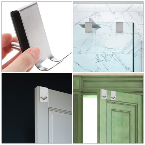 INOOMP Door 304 Stainless Steel Double Hook for Glass Shower Door, Heavy Duty Bathroom Towel and Robe Holder, Rust-Resistant Wall Mount Hooks, 2pcs