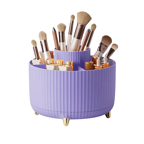 DASITON Large Capacity Makeup Brush Holder,360° Rotating Makeup Organizer,5 Slot Makeup Brushes Cup,for Vanity Decor,Bathroom Countertops,Desk Storage Container,Cosmetic Display cases(Purple) - color: Purple