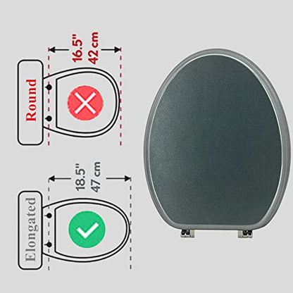 Elongated Toilet Seat Wood Toilet Seat Prevent Shifting with Zinc Alloy Hinges American Standard Size Toilet Seat Easy to Install also Easy to Clean(Elongated,Sparkling Gentleman Grey) - color: Gentleman Grey, size: Elongated