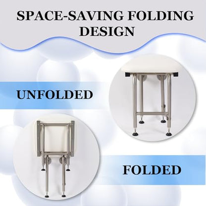Padded Folding Shower Seat with Legs - Wall Mount Bench for Inside Shower / Bathroom Safety Assist / 304 Stainless Steel / Marine Vinyl / 34.5" x 16" - size: 34.5 x 16"