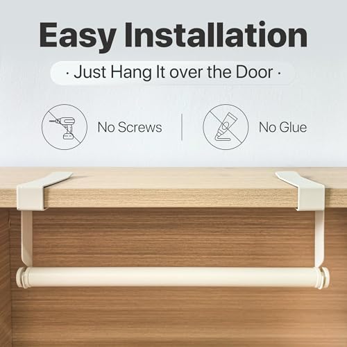 Over The Door Towel Rack No Drill, 12x4.3x3.5 Inch Carbon Steel Hanging Towel Holder for Kitchen Cabinet, Space Saving Towel Bar, 2 Pack - color: Cream White