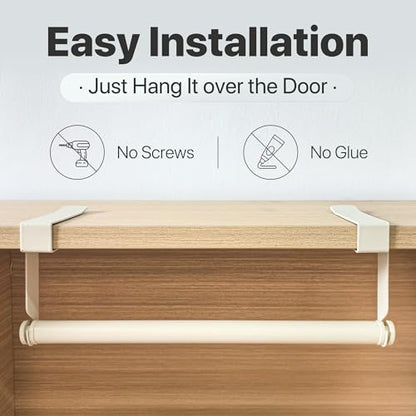 Over The Door Towel Rack No Drill, 12x4.3x3.5 Inch Carbon Steel Hanging Towel Holder for Kitchen Cabinet, Space Saving Towel Bar, 2 Pack - color: Cream White