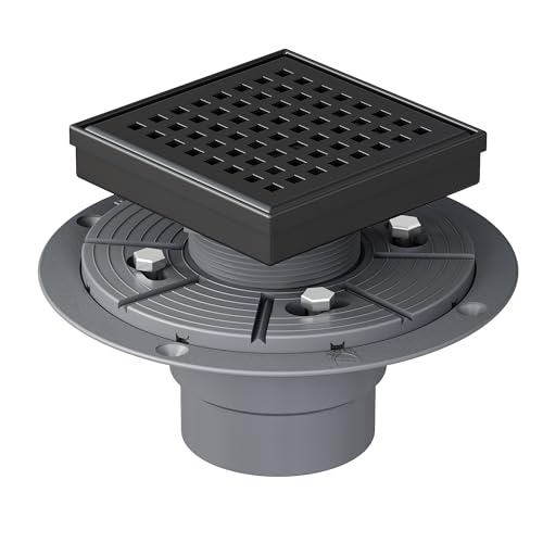 Neodrain 4" Matte Black Square Shower Drain with Quadrato Pattern Grate | 304 Stainless Steel, Floor Drain with PVC Shower Drain Base and Rubber Gasket for Bathroom,Includes Hair Strainer - color: Matte Black, size: 4 In