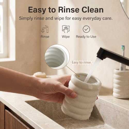 5 Pcs Ceramic Bathroom Accessories Set, White Bathroom Soap Dispenser Set | Soap Dispenser 16Oz, Toothbrush Cup, Toothbrush Holder, Soap Dish, Candle Holder,Modern Bathroom Accessory Set for Countertop - color: White-002