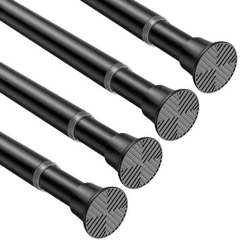 4Pcs Spring Tension Curtain Rod 24-46 Inch,Black Shower Curtain Rod | Spring Loaded Curtain Rod No Drilling, Adjustable Tension Rod for Windows Bedroom Bathroom Doorway Closet - color: Black, size: 24-46 inch-4pcs
