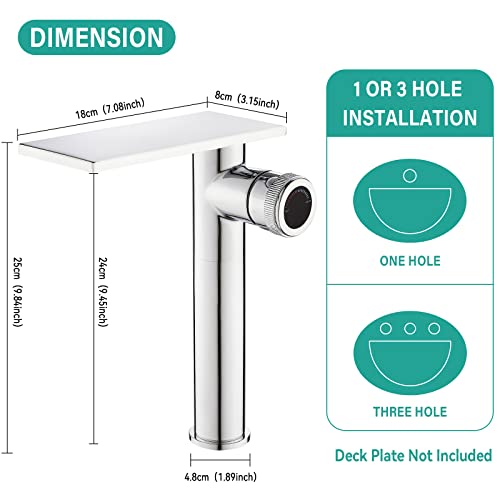 becola Modern Chrome Bathroom Faucet，Tall Waterfall Faucet for Bathroom Sink，Single Hole Cold and Hot Basin Mixer Tap，Single Handle Vanity Faucet with Adjust Knobs and Two Supply Lines - color: Chrome, size: Tall