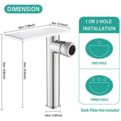 becola Modern Chrome Bathroom Faucet，Tall Waterfall Faucet for Bathroom Sink，Single Hole Cold and Hot Basin Mixer Tap，Single Handle Vanity Faucet with Adjust Knobs and Two Supply Lines - color: Chrome, size: Tall
