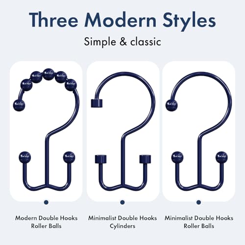 Bathway Shower Curtain Hooks Blue Shower Curtain Rings, 12 Pcs Double Hook Shower Curtain Hooks Rings Shower Curtain Hangers Rust Proof, Metal Shower Hooks for Bathroom Shower Curtain Rod - color: Blue, style: Minimalist