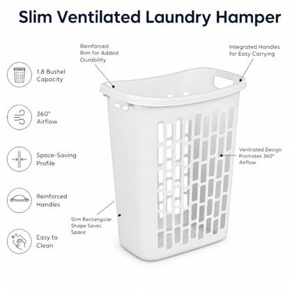 Bushel Laundry Hamper, Slim Rectangular Ventilated Clothes Basket(1Pack) | Space-Saving Design, Ventilation Cutouts, Dual Carry Handles, Moisture-Resistant, Dorm & Bathroom Use