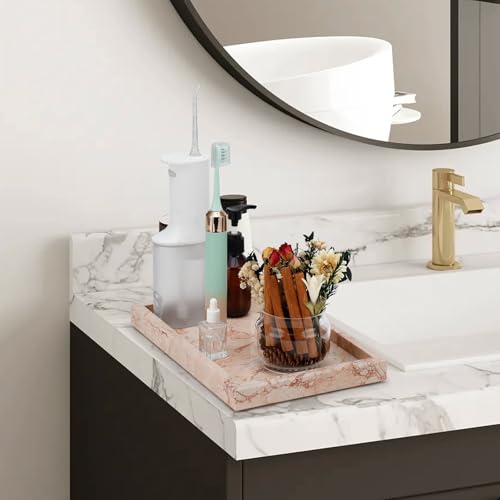 Marble Bathroom Tray,Pure Natural Vanity Tray | Marble Trays for Kitchen Counter Non-Ceramic/Non-Resin,Stone Tray 12 x 8 inch (Pink ) ﻿ - color: Pink