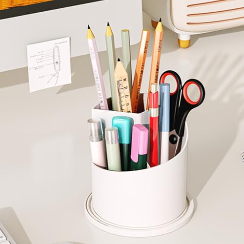 Makeup Brush Holder Organizer with Cover - 360° Rotating Clear Dustproof Cosmetic & Skincare Storage for Vanity, Desktop, Bathroom Countertop (White)