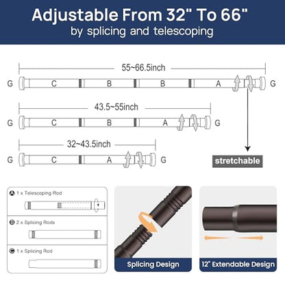 ENJOYBASICS 2 Pack Tension Curtain Rod, 32-66" Adjustable, Stable, Bronze | Secure Hold with Strong Spring & Non-Slip Ends, No-Drill, No Tools, Sag-Resistant, Waterproof, Fits Windows, Showers & Closet - color: Bronze, size: 32-66"