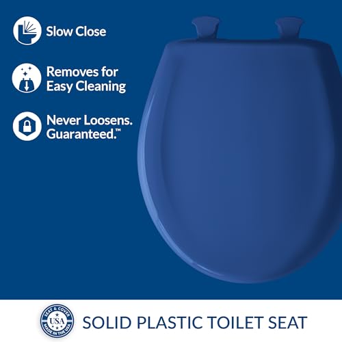 Bemis Classic Colors Slow Close Toilet Seat, Easy Clean Hinges and Durable Plastic Seat, Made in USA, Round, Colonial Blue - color: Colonial Blue, size: Round
