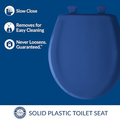 Bemis Classic Colors Slow Close Toilet Seat, Easy Clean Hinges and Durable Plastic Seat, Made in USA, Round, Colonial Blue - color: Colonial Blue, size: Round